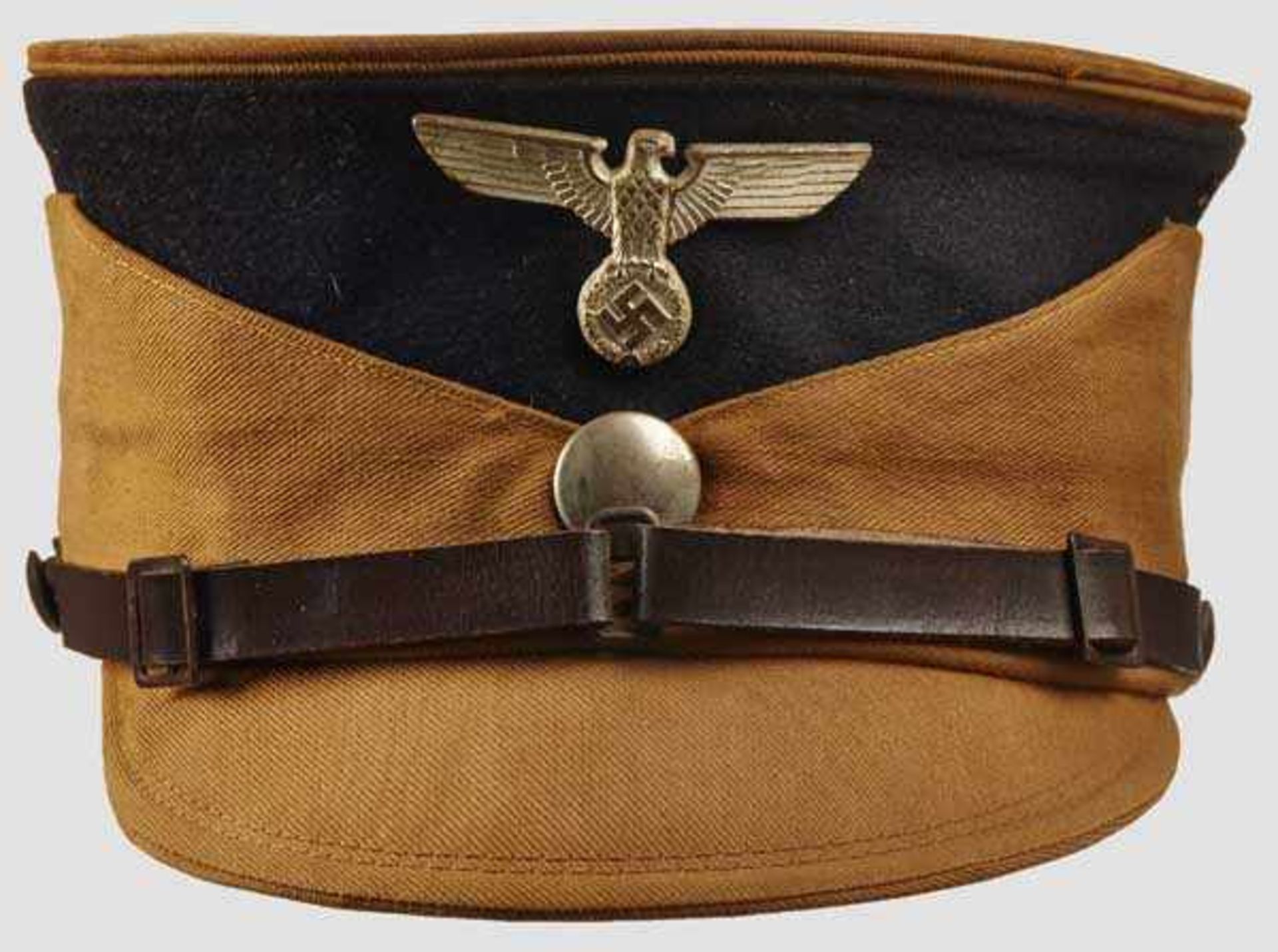 A Kepi for Officer of the SA Tan ribbed cotton body and visor, black wool band, silvered eagle, - Bild 2 aus 6