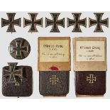 A Collection of Iron Crosses 1914 I Class Black lacquered magnetic cores in silver frames. Various