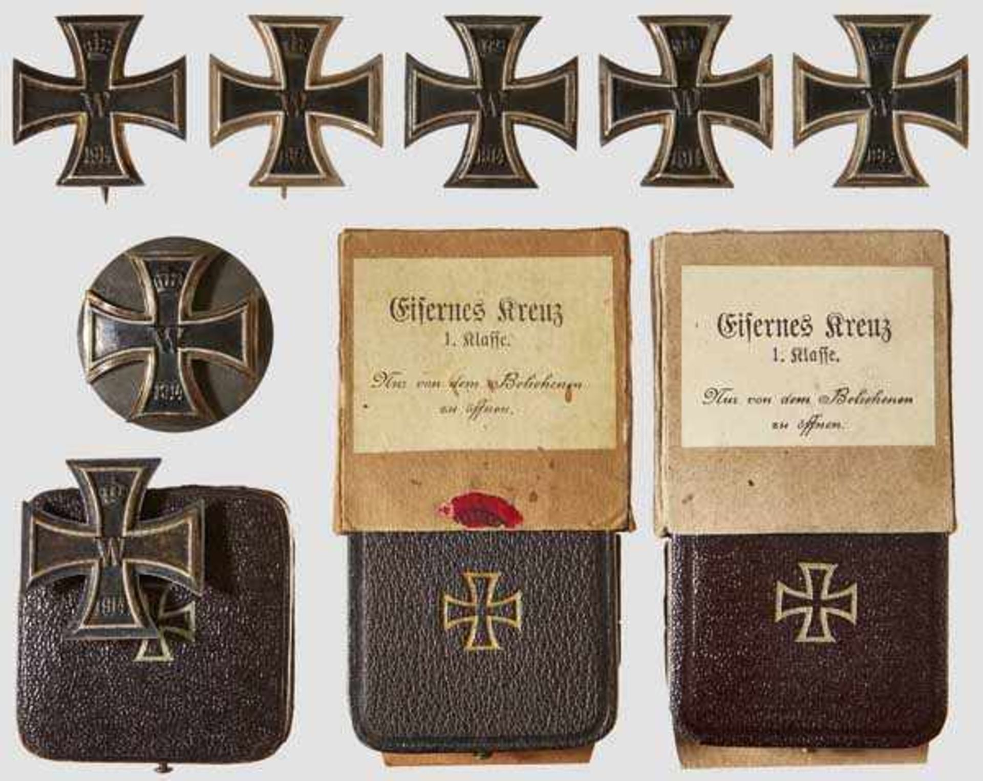 A Collection of Iron Crosses 1914 I Class Black lacquered magnetic cores in silver frames. Various