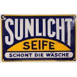 Emailleschild {SUNLICHT{ Gewölbtes Schild der Mannheimer Seifenfabrik aus den 20er Jahren.