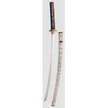 Katana, Japan um 1860 Klinge Shinogi Tsukuri, Chu Kissaki, Torii Zori, Reste eines schwachen Sugu Ha