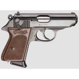 Walther PPK, Ulm, für Linksschützen der Polizei Kal. 7,65 mm, Nr. 245179. Nummerngleich. Blanker