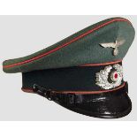 A Visor Hat for NCO of the Army Panzers Field gray doeskin, dark green wool center band, rose wool