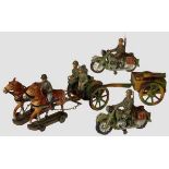 A Hausser # 770/2 Horse Drawn Field Kitchen and 2 # 590 N Motorcycles Hausser, 6.5cm complete