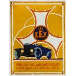 Emailleschild der Autmobilfabrik Ley um 1925 Hochrechteckiges, leicht gewölbtes Blechschild.