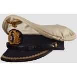 A Visor Hat for Junior Officer of the Kriegsmarine White cotton top, black mohair center band,