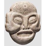 Maskaron aus hellem Stein, Taino-Kultur, Karibik, 11. - 15. Jhdt. Breites Gesicht aus