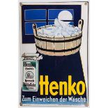 Emailleschild {Henko{ Abgekantetes Schild der 20er Jahre, schabloniert und lithographiert, gut in