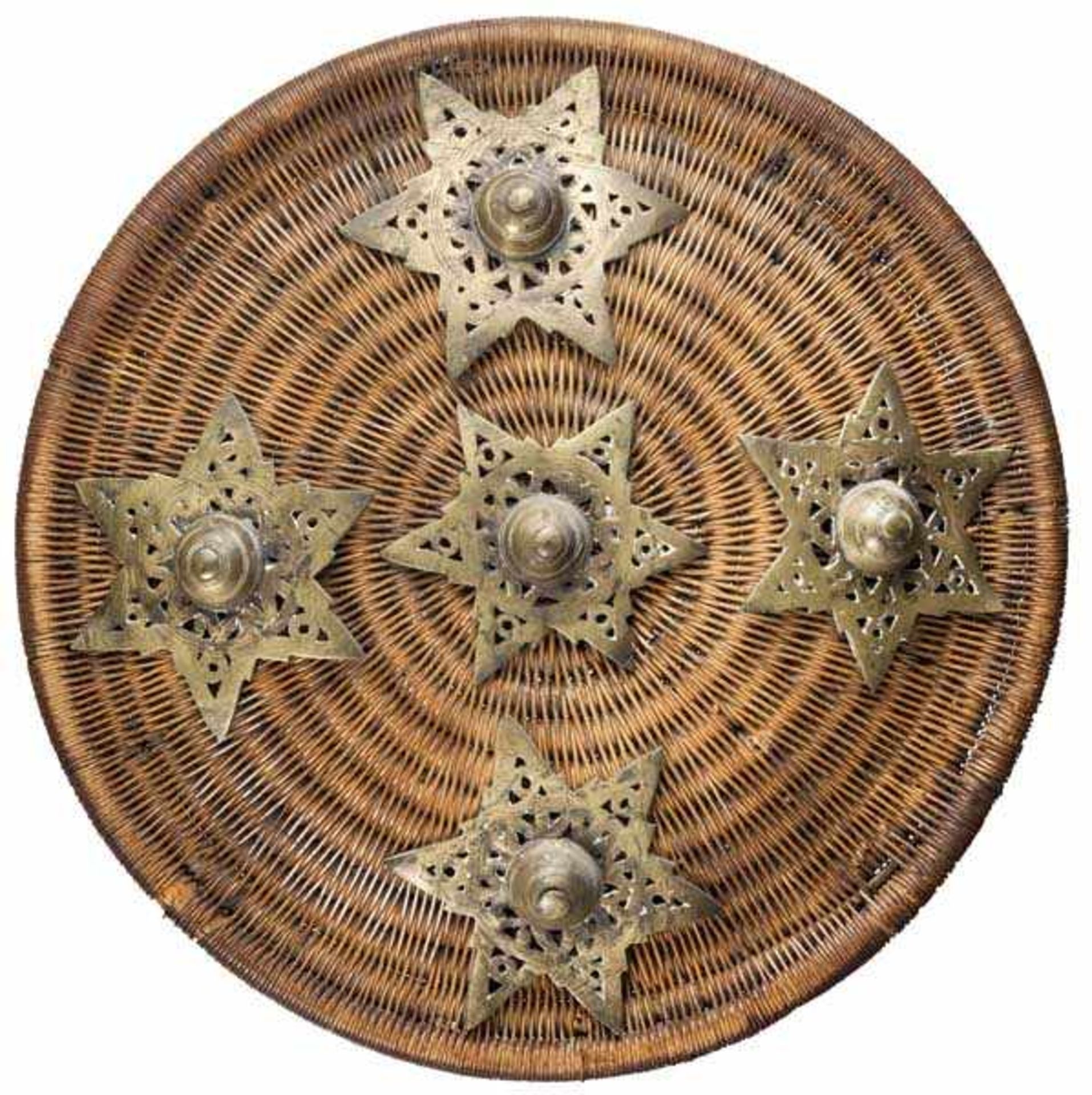 Kleines Flechtschild, Sumatra um 1900 Aus Holzruten spiralig gefertigter, leicht gewölbter und durch