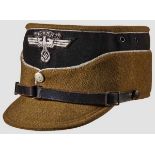 A Kepi for an NSKK Leader Olive brown gabardine body and visor, black wool band, silver wire piping,