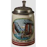 A Pionier-Batl.47, 3. Komp. Munchen, Stein Stoneware, 0.5 L, pioneer with bridge scene, Ignatz Beer,