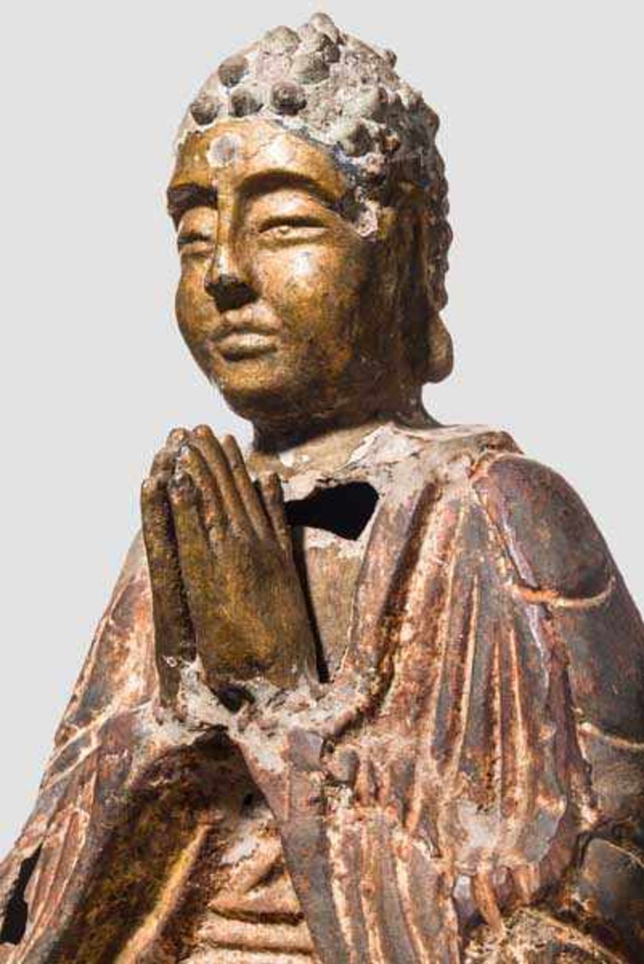 Eiserner Buddha, China um 1600 Eiserner Buddha im Lotussitz, die Hände im Anjali Mudra, auf einem - Bild 6 aus 6