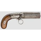 Bündelrevolver System Mariette, um 1860 Kaliber 9 mm. Vierschüssiges Laufbündel aus Damaststahl