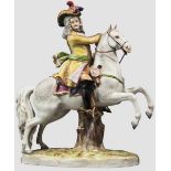 Reiterfigur der italienischen Porzellanmanufaktur Capodimonte, 20. Jhdt. Farbiges, glasiertes