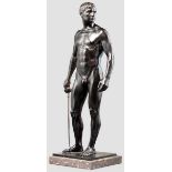 Oscar Bodin (1868-1940) - {Stehender Fechter{ Bronze, schwarz patiniert, an der Plinthe signiert {O.