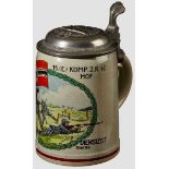 A 15. (E.) Komp. I. R. 42 HOF Stein Stoneware, 0.5 L, grenadier scene, G Kellner, helmet in relief