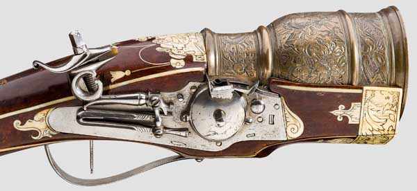 Bedeutendes Luxus-Granatgewehr, süddeutsch um 1610/20 Becherförmiger Mörserlauf aus Bronze mit - Image 5 of 9