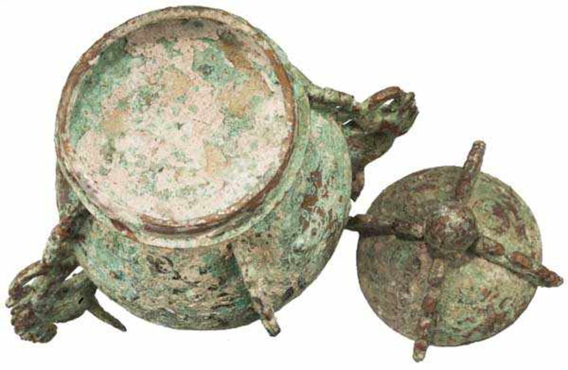 Bronzegefäß, China, Han-Periode Bronze mit kräftiger, bräunlich-grünlicher, teils krustiger - Bild 4 aus 4