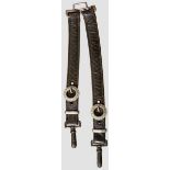 A Pair of TENO Leader's Dagger Hangers Black leather straps, burnished aluminum round TENO buckles