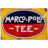 Emailleschild {MARCO = POLO - TEE -{ Gewölbtes Schild der 20er Jahre, im linken unteren Eck