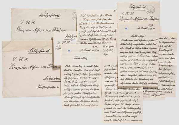 Prinz Alfons von Bayern (1862 - 1933) - Feldpostbriefe 1914/15/17 Gut gefüllter Aktenordner mit