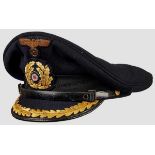 A Visor Hat for Officer of the Kriegsmarine Blue wool, black mohair center band, applied gold wire