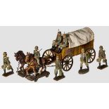 A Lineol # 1110 German Supply Wagon with 7 Figures Lineol, 7cm series, Supply wagon with cloth cover