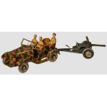 A Tipp & Co. Small Wehrmacht Dienstauto with Cannon and 3 Figures TippCo, Excellent tin lithographed