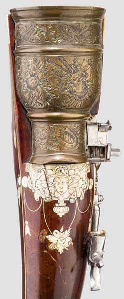 Bedeutendes Luxus-Granatgewehr, süddeutsch um 1610/20 Becherförmiger Mörserlauf aus Bronze mit - Image 9 of 9
