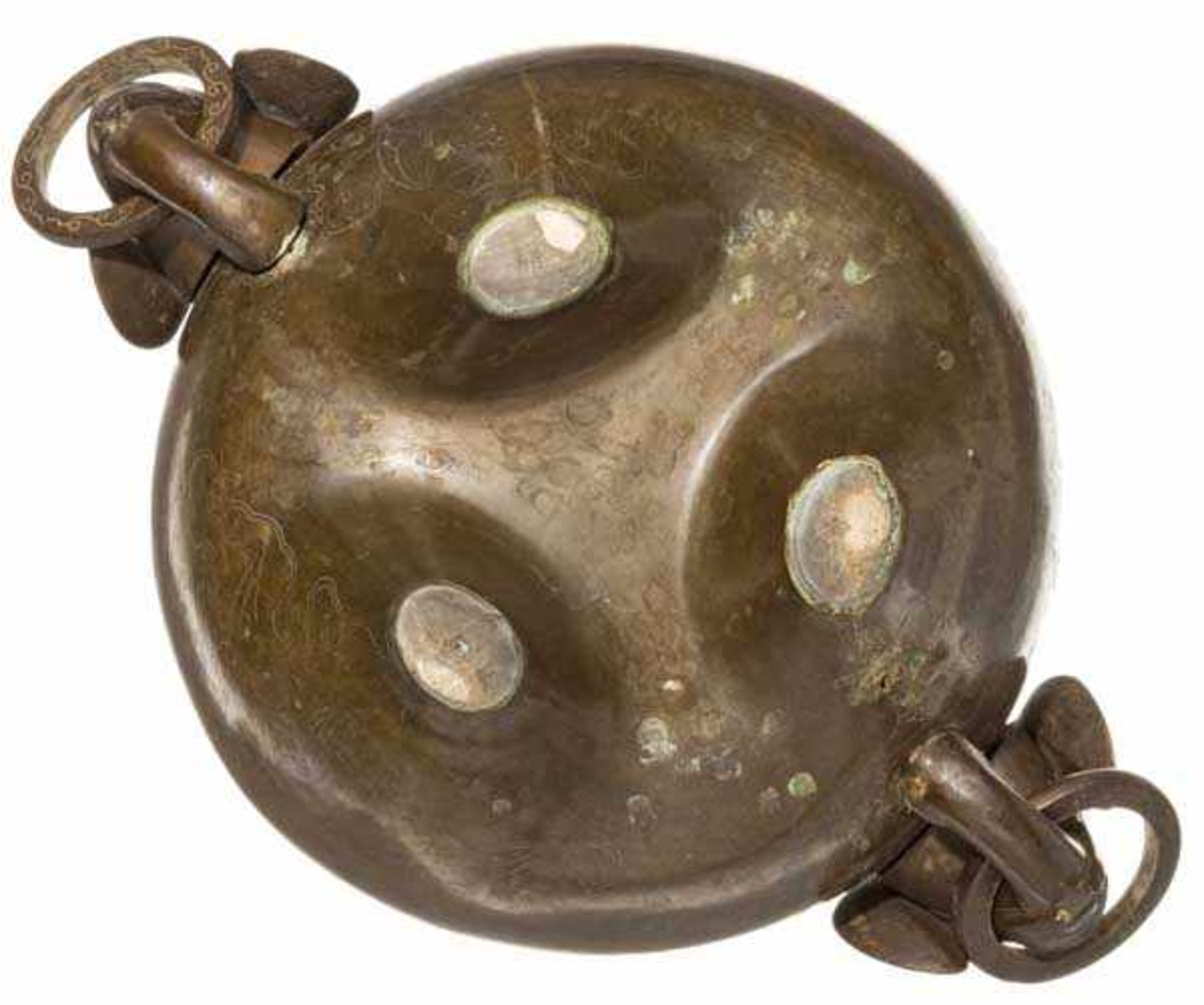 Bronzegefäß mit Silbereinlagen, China, 19. Jhdt. Bauchiges Gefäß auf drei kurzen Standbeinen. - Bild 4 aus 9