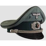 A Visor Hat for Officer of the Army Pioneer Field gray doeskin saddle shape, dark green wool