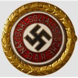 A Golden Party Badge of the NSDAP in 24 mm Deschler-produced gilt tombak with inset, silver-