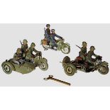 A Group of 3 Elastolin Motorcycles with Machine gun and Luftwaffe Elastolin, 7cm series, two