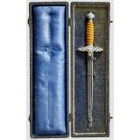 A Cased Miniature Model 1937 Dagger for Luftwaffe Officer Maker SMF, polished blade with etched {