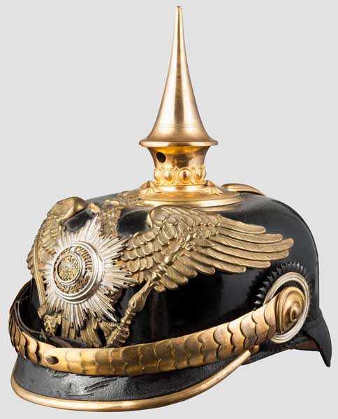 Helm für Offiziere des Garde-Trainbataillons um 1910 Schwarz lackierte Lederglocke (eingesunken, - Image 4 of 4