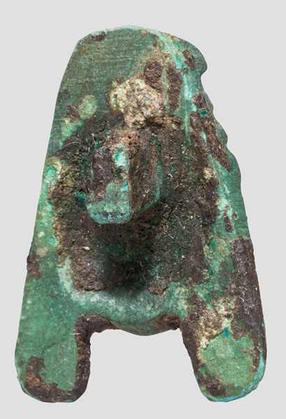 Archaische Bronzeapplik in Maskengestalt, griechisch, um 7. - 6. Jhdt. v. Chr. Frauenkopf mit - Image 2 of 2
