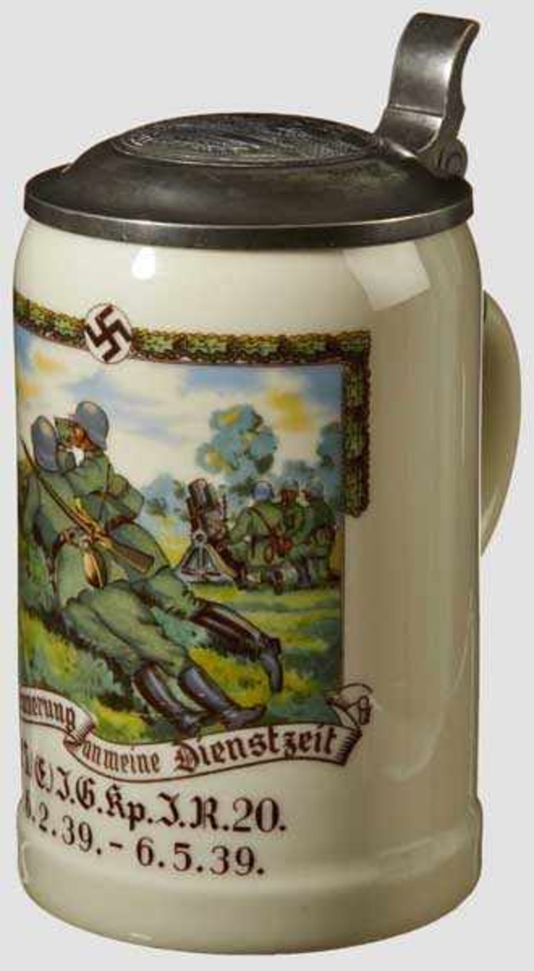 A 15. (E.) I.G. Kp. I.R. 20., 6.2.39. – 6.5.39, Stein Porcelain, 0.5 L, infantry with mortar