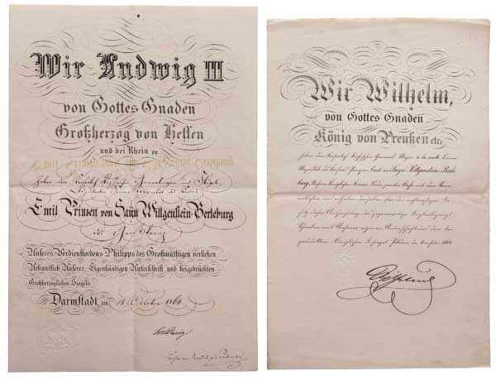 Prinz Emil von Sayn-Wittgenstein (1824-1878) - Urkundengruppe Urkunde zur Beförderung vom Lieutenant - Bild 3 aus 3