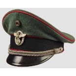 A Visor Hat for Officer of the Municipal Police Police green wool, black wool center band, crimson