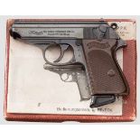 Walther PPK Ulm, im Karton, ehemalige Dienstwaffe des dt. Botschafters in Honduras Kal. 7,65 mm, Nr.