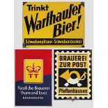 Drei Emailleschilder Brauereiwerbung {Thurn und Taxis{, abgekantetes Schild der fürstlichen Brauerei