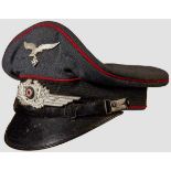 A visor hat for NCOs of the Luftwaffe Flak Blue-grey gabardine, black mohair centre band, red wool