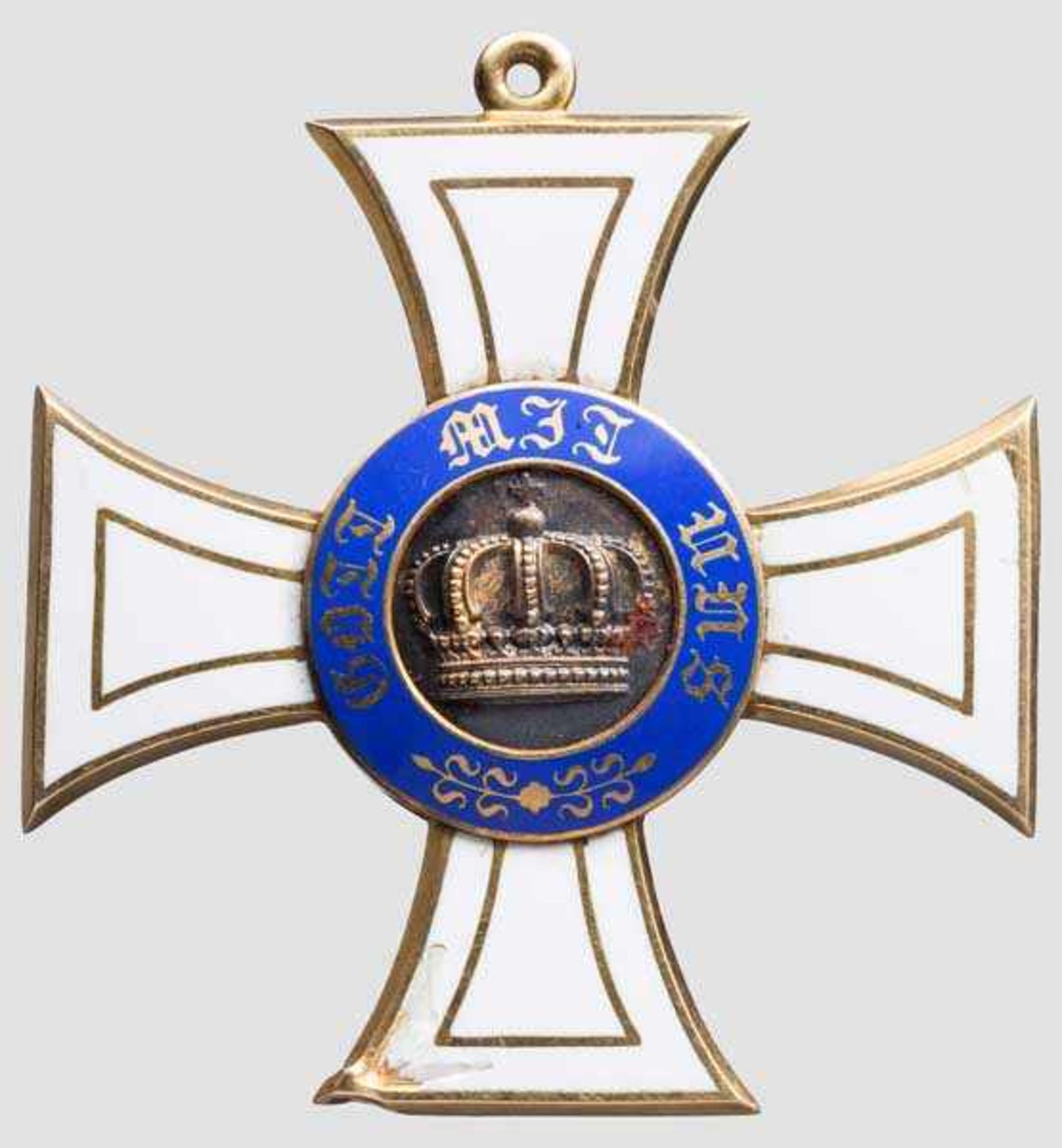 Kronenorden 2. Klasse in Wagner-Fertigung Stark getragenes Halskreuz in Gold ohne Bandring mit vor