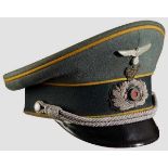 A Visor Hat for Officer of the Army Cavalry Field gray wool exhibiting mild wear, dark green wool