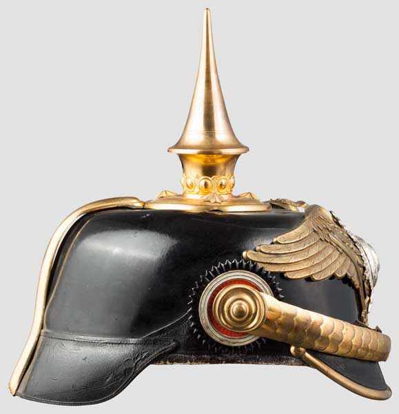 Helm für Offiziere des Garde-Trainbataillons um 1910 Schwarz lackierte Lederglocke (eingesunken, - Image 2 of 4