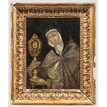 Portrait der Heiligen Juliana, 19. Jhdt. Öl auf Kupfer, im Ordensgewand, mit Heiligenschein, eine
