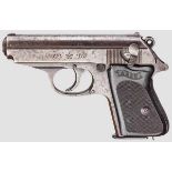 Walther PPK, Mod. 356, China Kal. 7,65 mm, Nr. 016124. Blanker Lauf. Siebenschüssig. Dt. Beschuss.