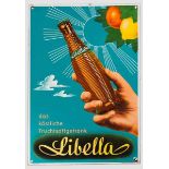 Emailleschild {Libella{ Abgekantetes Schild des Limonadeherstellers aus den 50er Jahren. Ferro