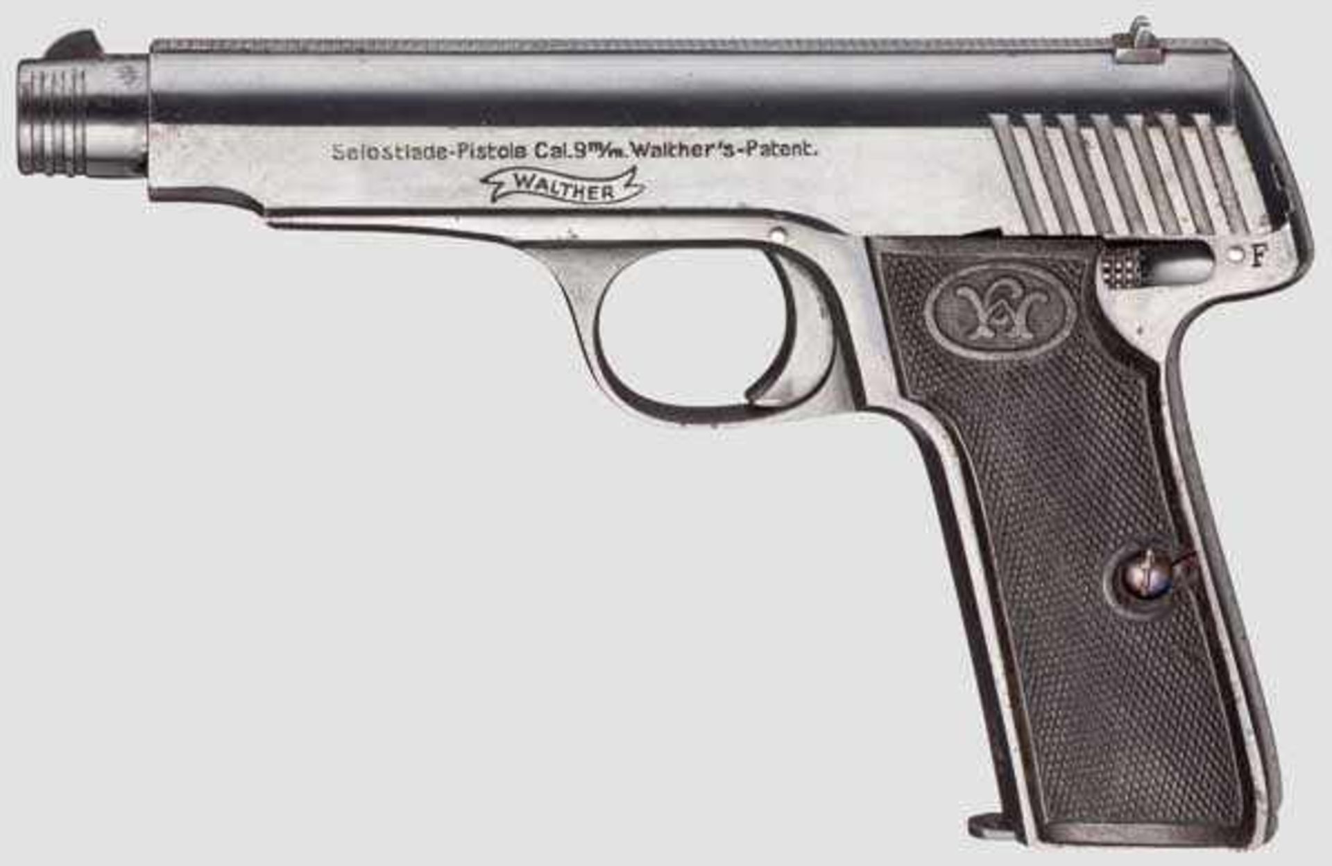 Walther Mod. 6 Kal. 9 mm Luger, Nr. 734. Nummerngleich. Blanker Lauf, Länge 125 mm. Achtschüssig. - Bild 2 aus 3