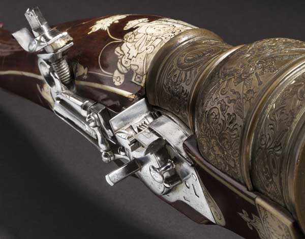 Bedeutendes Luxus-Granatgewehr, süddeutsch um 1610/20 Becherförmiger Mörserlauf aus Bronze mit - Image 2 of 9